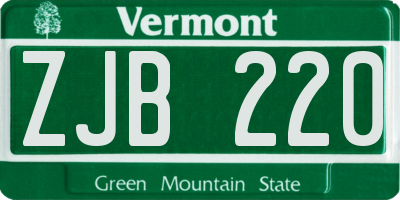 VT license plate ZJB220