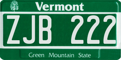 VT license plate ZJB222