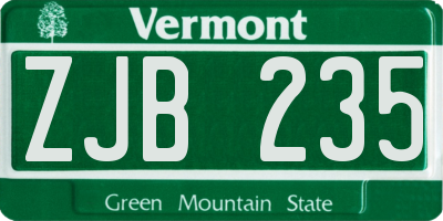 VT license plate ZJB235
