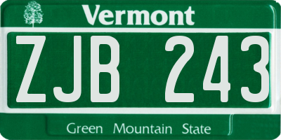 VT license plate ZJB243
