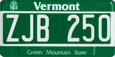 VT license plate ZJB250