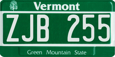 VT license plate ZJB255