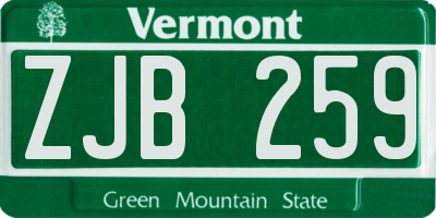 VT license plate ZJB259