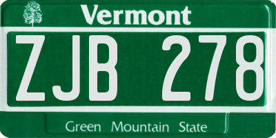 VT license plate ZJB278