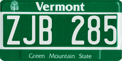 VT license plate ZJB285