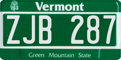 VT license plate ZJB287