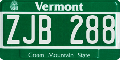 VT license plate ZJB288