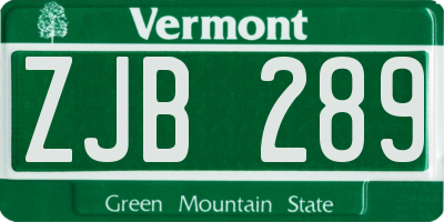 VT license plate ZJB289