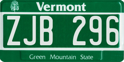VT license plate ZJB296