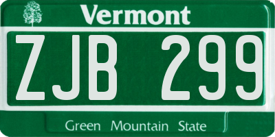 VT license plate ZJB299