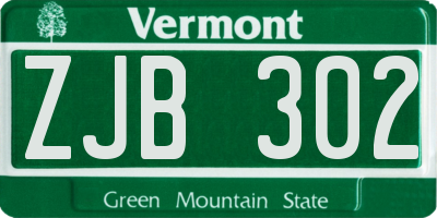 VT license plate ZJB302