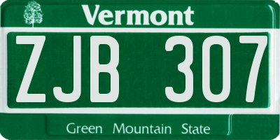 VT license plate ZJB307