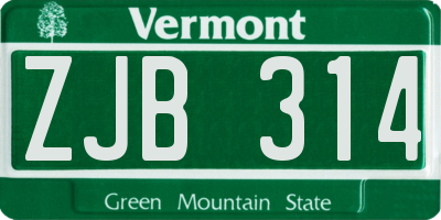 VT license plate ZJB314