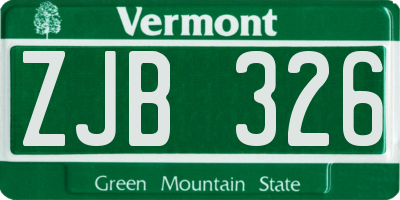 VT license plate ZJB326