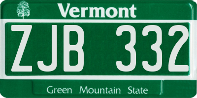 VT license plate ZJB332