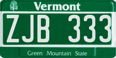 VT license plate ZJB333