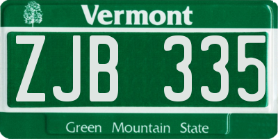 VT license plate ZJB335