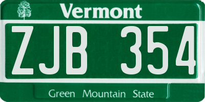 VT license plate ZJB354