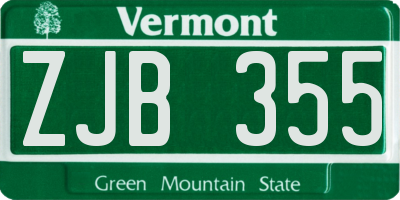 VT license plate ZJB355