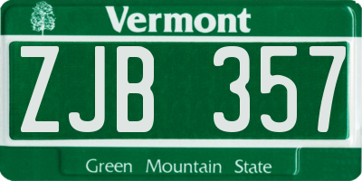 VT license plate ZJB357