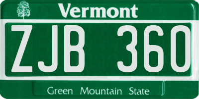 VT license plate ZJB360