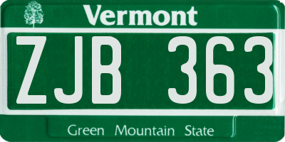 VT license plate ZJB363