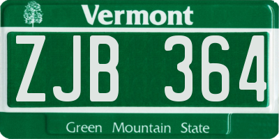 VT license plate ZJB364