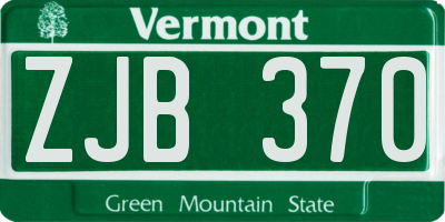 VT license plate ZJB370
