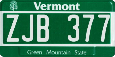 VT license plate ZJB377