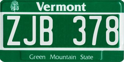 VT license plate ZJB378