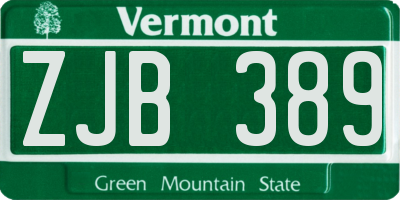 VT license plate ZJB389