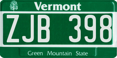 VT license plate ZJB398