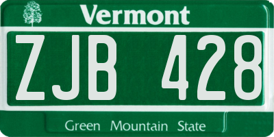 VT license plate ZJB428