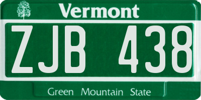 VT license plate ZJB438