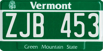 VT license plate ZJB453