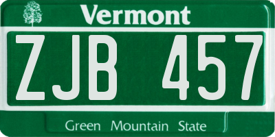 VT license plate ZJB457