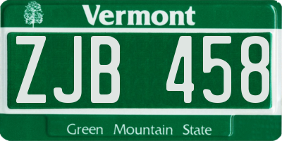 VT license plate ZJB458