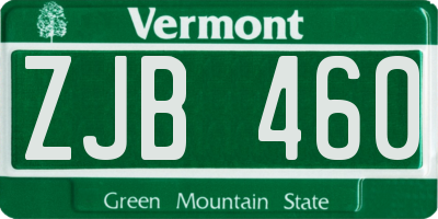VT license plate ZJB460