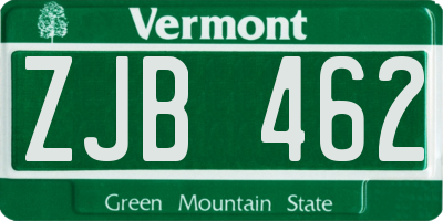 VT license plate ZJB462
