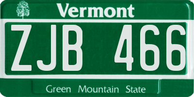 VT license plate ZJB466