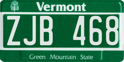 VT license plate ZJB468
