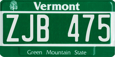 VT license plate ZJB475