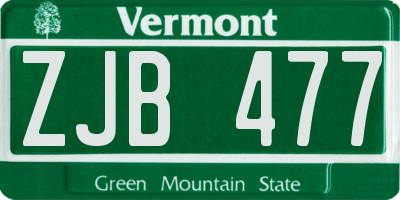 VT license plate ZJB477