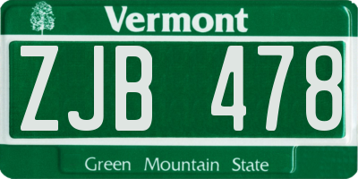 VT license plate ZJB478
