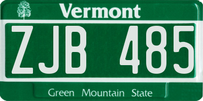 VT license plate ZJB485