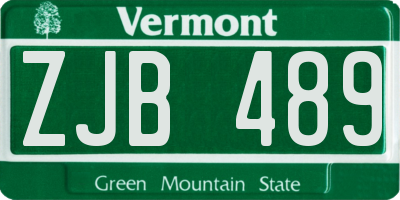 VT license plate ZJB489