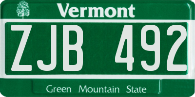 VT license plate ZJB492
