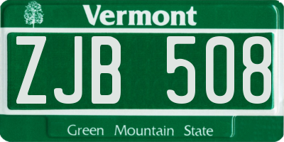 VT license plate ZJB508
