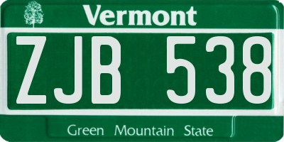 VT license plate ZJB538