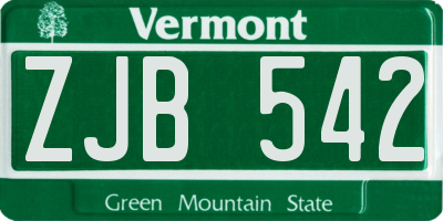 VT license plate ZJB542